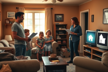 Uma família que participa do programa Lar Doce Lar, mostrando a casa antes da reforma.