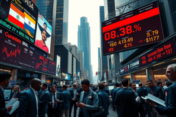 Ibovespa em queda de 0,86% e Dólar com leve alta devido a tensões internacionais e oscilações no mercado de petróleo.