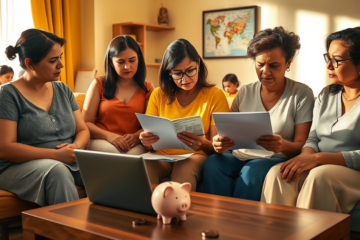 Mulheres enfrentando desafios financeiros devido às responsabilidades de cuidado.