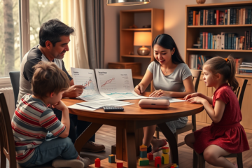Famílias investindo no Tesouro IPCA+ como estratégia de segurança financeira para o futuro dos filhos.