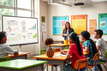 Alunos aprendendo sobre educação financeira nas salas de aula.