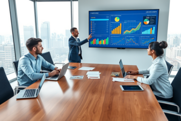 Profissionais reunidos em escritório moderno analisando impactos e oportunidades do novo pagamento do FGTS na economia