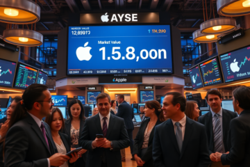 Gráfico mostrando a valorização das ações da Apple e seu crescimento no mercado financeiro.
